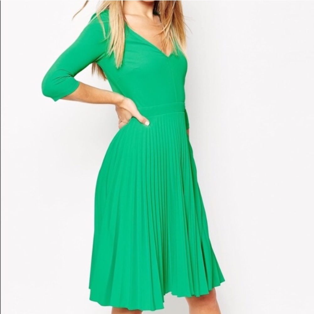 ASOS women’s pleated green midi dress